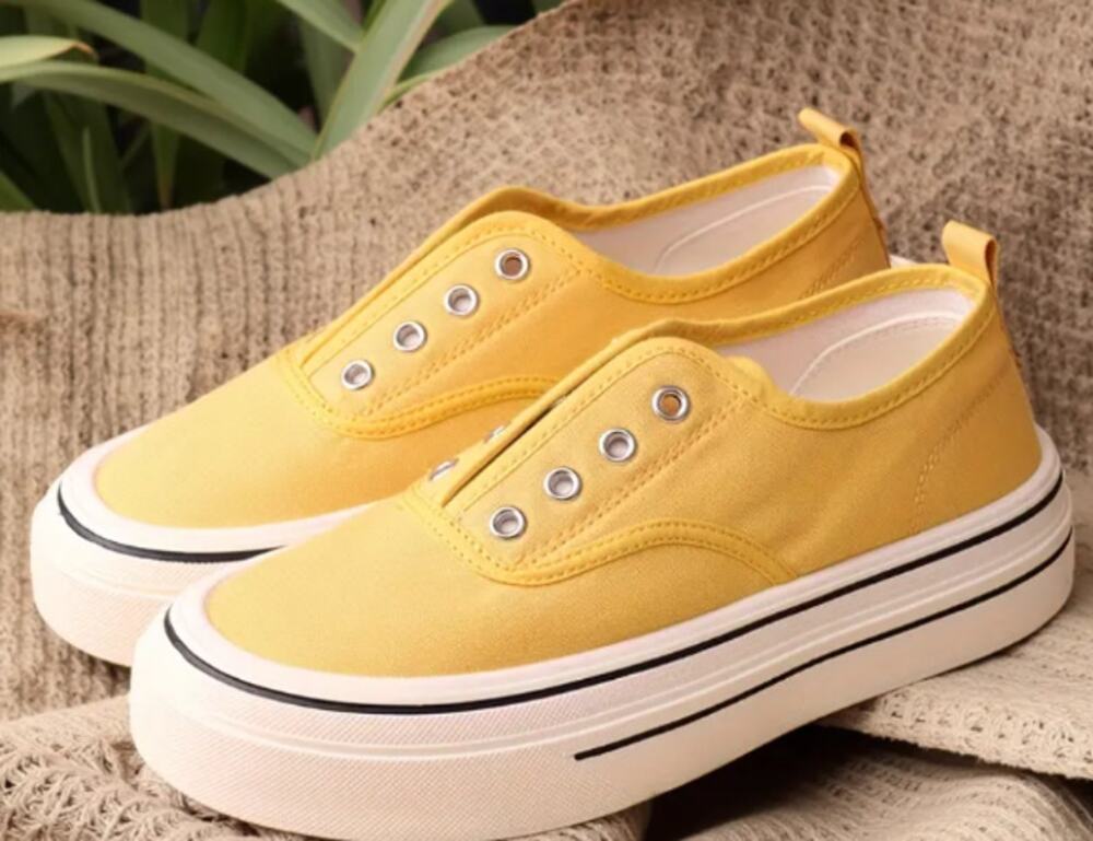 Thick-Soled Platform Shoes All-Season Round-Toe Slip-On Casual Sneakers 6.5 New